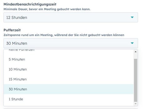 Screenshot Meetingeinstellungen bei HubSpot